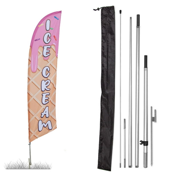 - Style 2 8ft Feather Banner Double-Sided, Poles and Spike Base Included Ice Cream 